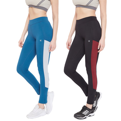 Blue/Black Women Sports And Gym Tights Combo (Pack Of 2)