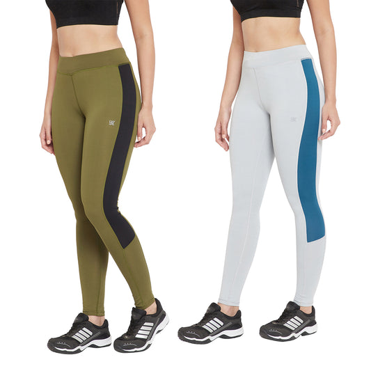 Gym Tights Combo Women Olive/Light Grey (Pack Of 2)