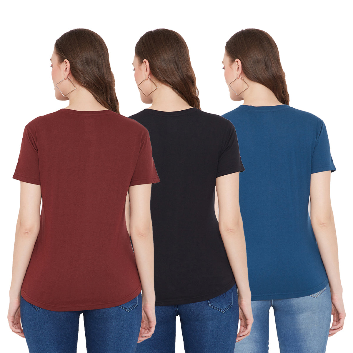 (Black/Blue/Maroon) Women Graphic T-Shirt Combo